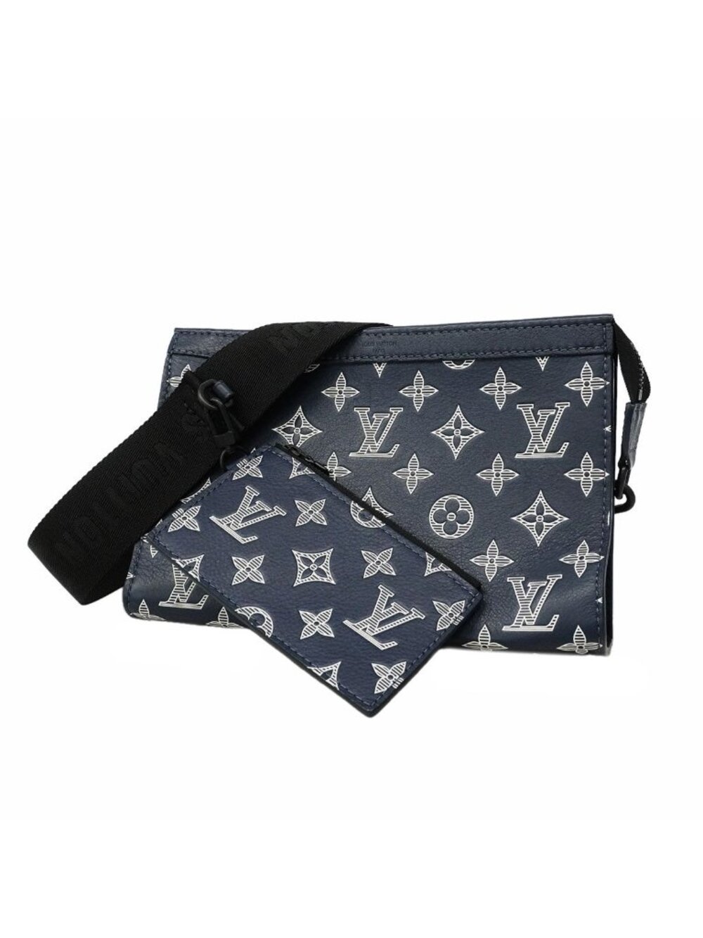 Louis Vuitton Shoulder Bag Monogram Shadow Gaston Wearable Wallet Navy Blue